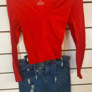 Red Fitted Crop Blouse